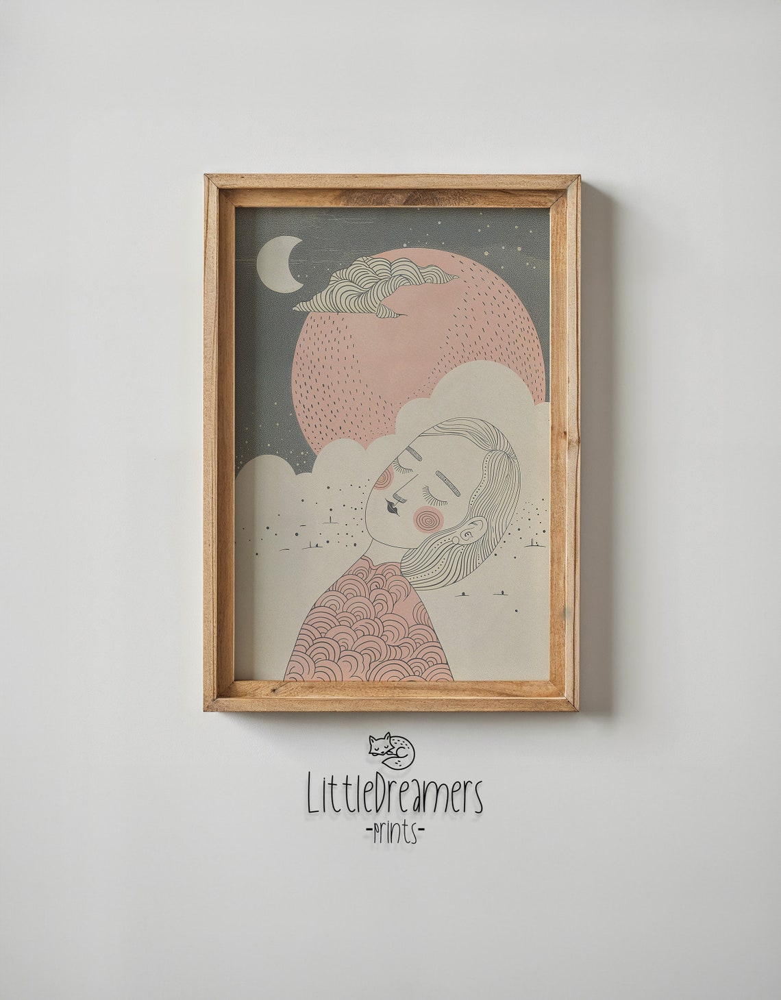 Dreamy Girl Sleeping Under Pink Moon Celestial Night Sky Art Poster - Image 6