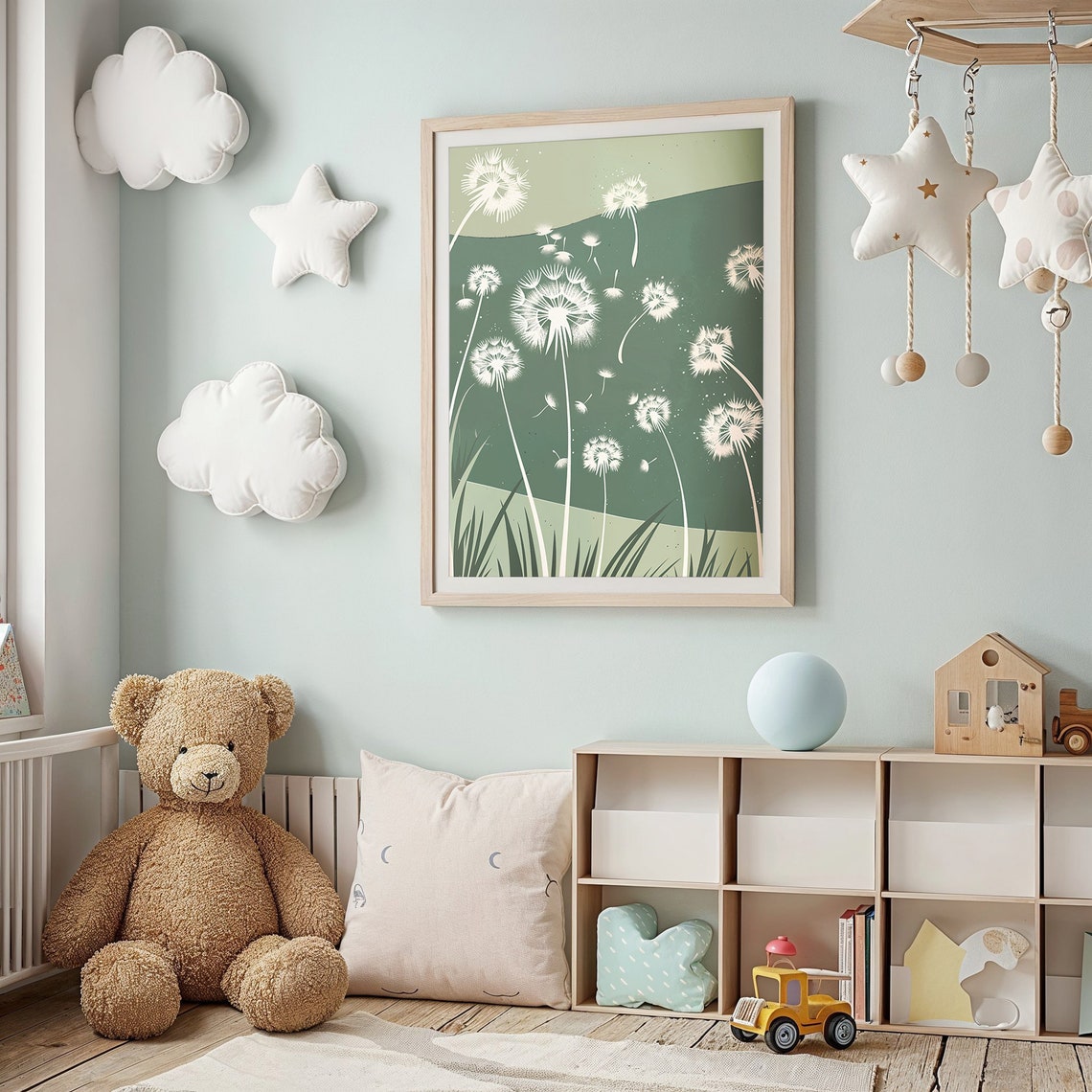 Wild Dandelion Meadow Rolling Green Hills Botanical Wall Art Poster - Image 2