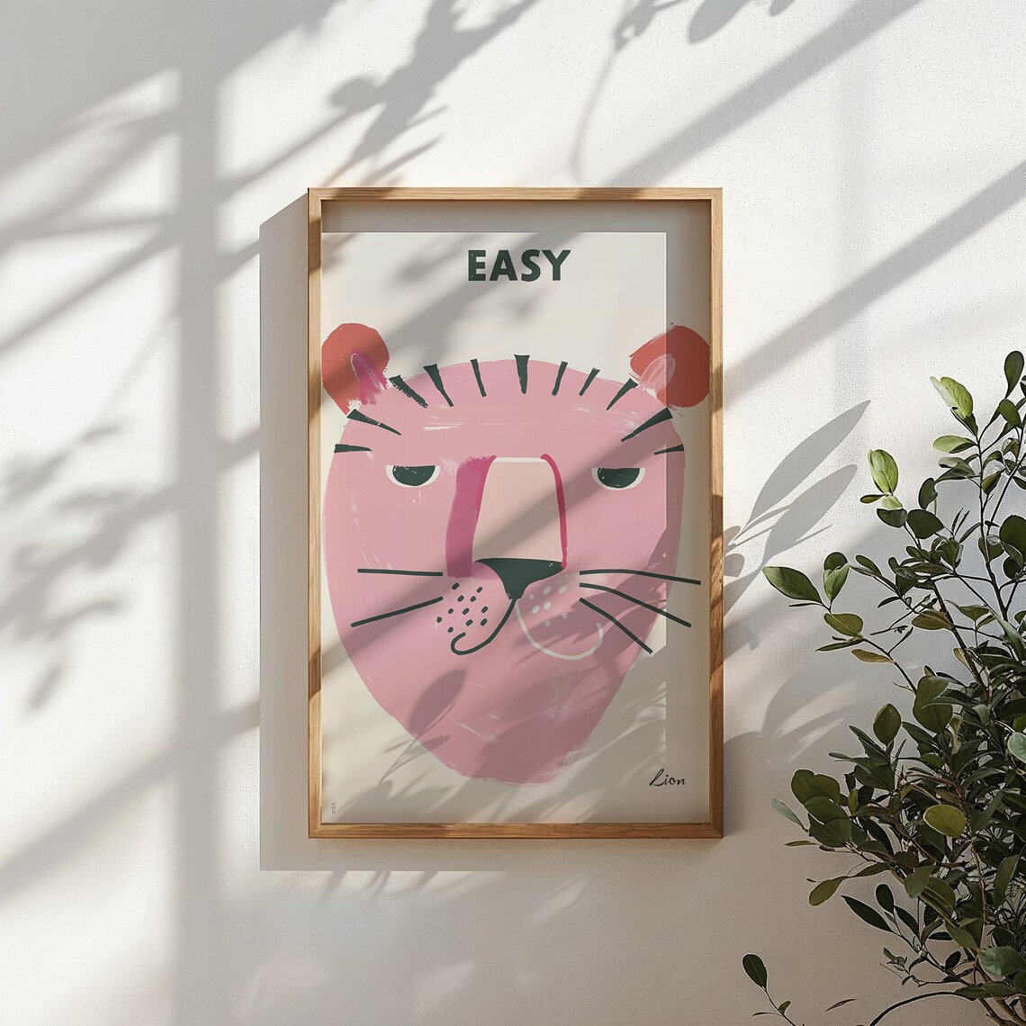Pink Easy Lion Face Naive Kids Nursery Animal Wall Art Poster - Image 6