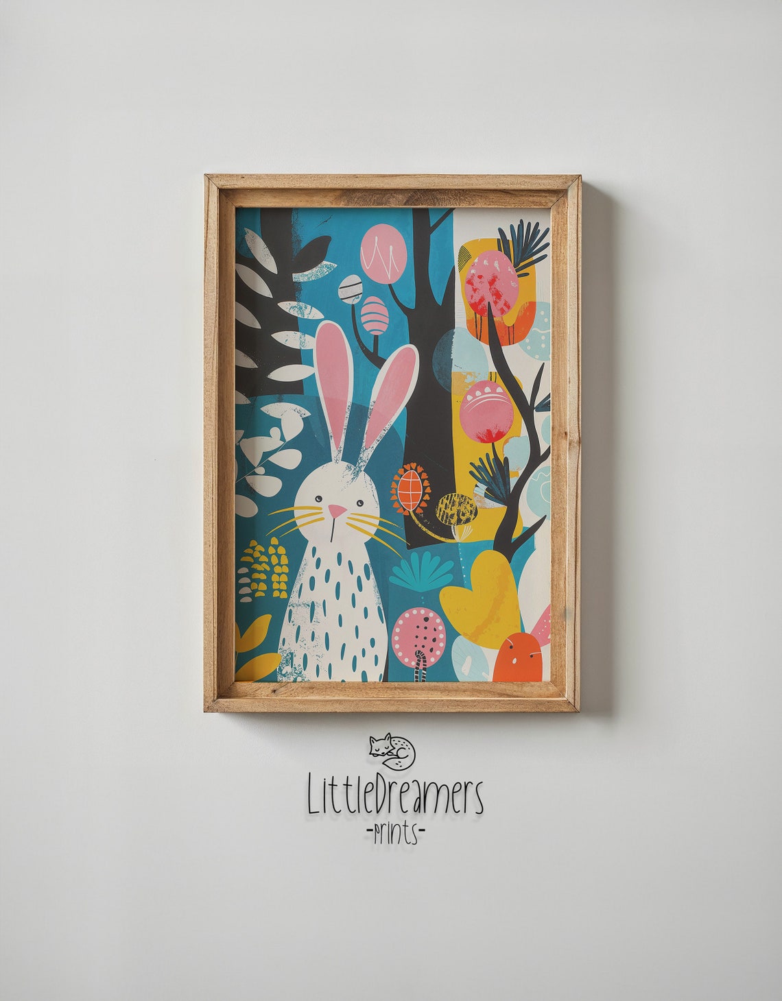 Whimsical Bunny Colorful Eggs Bold Botanical Pop Art Nursery Poster - Image 6