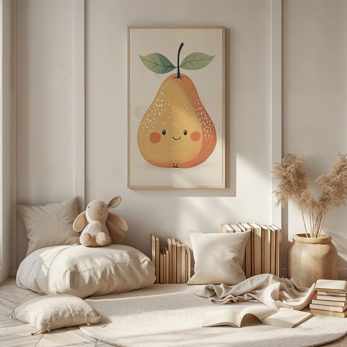Smiling Pear Nursery Art Print, Whimsical Fruit Decor - Image 4
