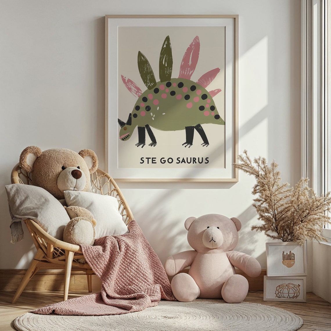 Stegosaurus Spotted Green Pink Dinosaur Educational Nursery Poster - Image 3
