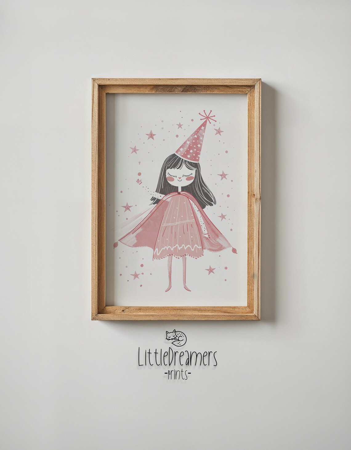 Magical Birthday Girl Pink Party Hat Stars Nursery Watercolor Poster - Image 4