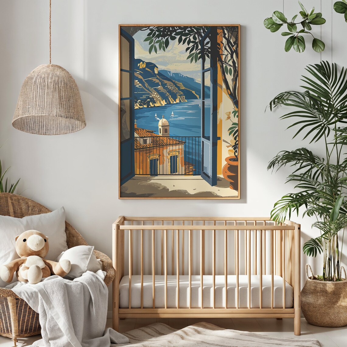 Mediterranean Balcony Sea View Window Coast Mountains Travel Poster - Image 4