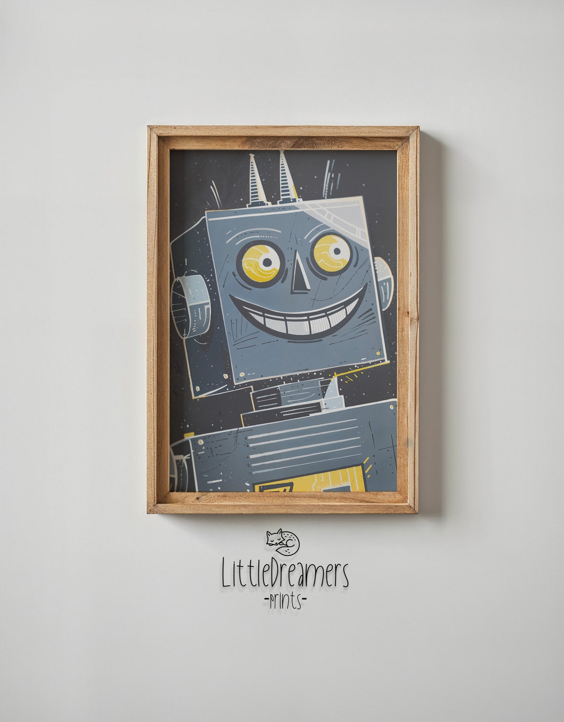 Friendly Square Head Robot Space Kids Room Decor Cheerful Wall Poster - Image 6
