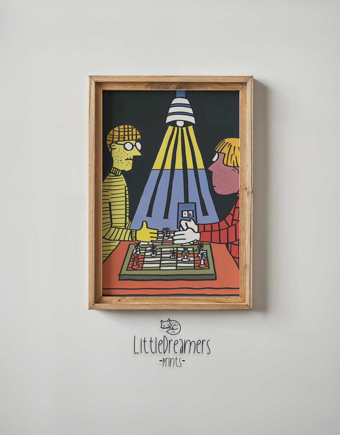 Chess Players Under Lamplight Retro Cartoon Game Night Wall Poster - Image 6