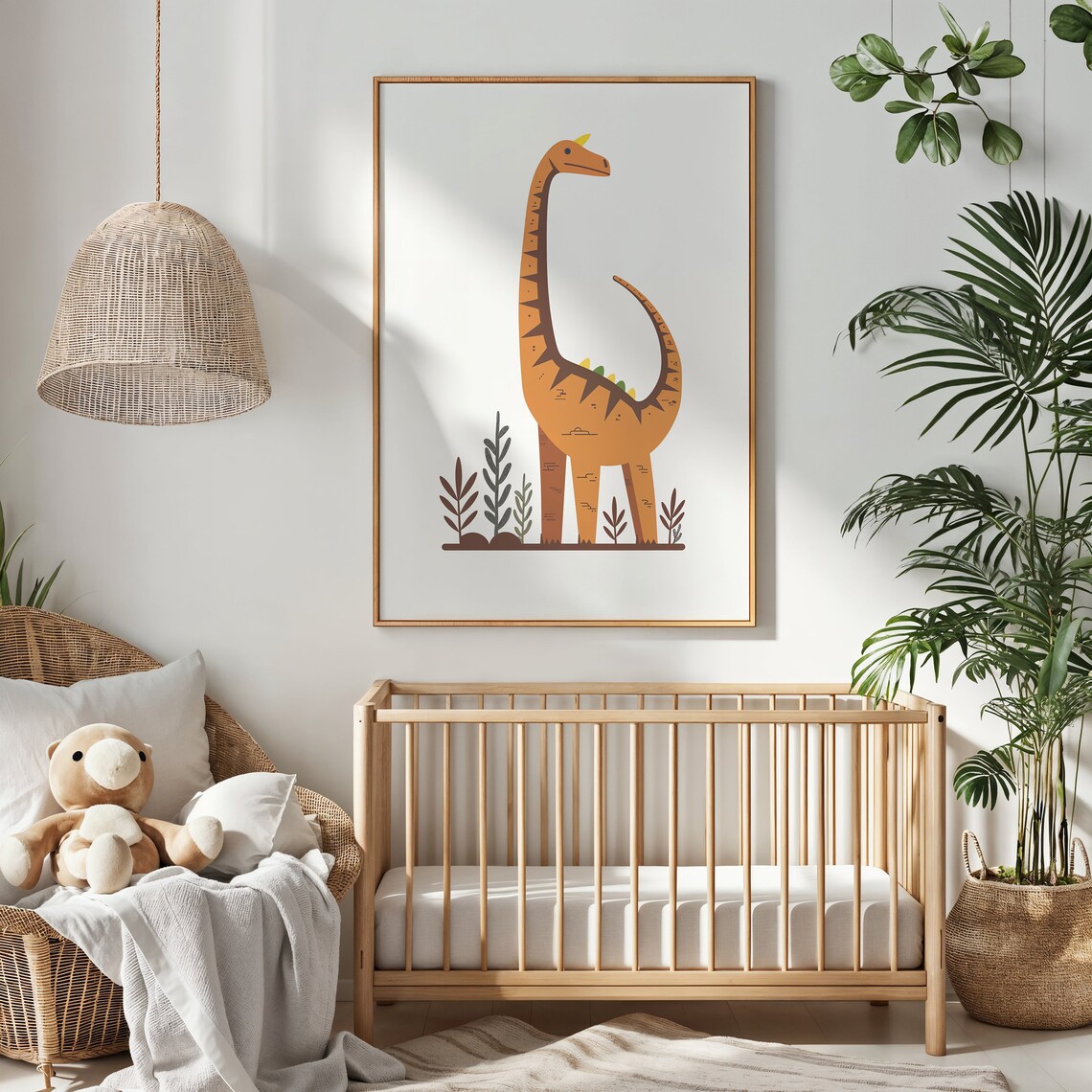 Cute Orange Brontosaurus Long Neck Dinosaur Kids Room Nursery Poster - Image 4