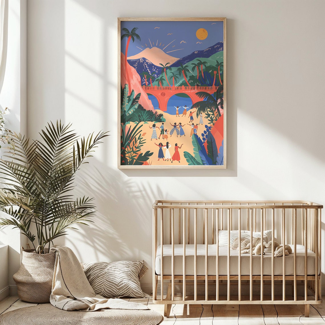 Tropical Beach Dancers Red Bridge Palm Volcano Kids Wall Art Poster - Image 6