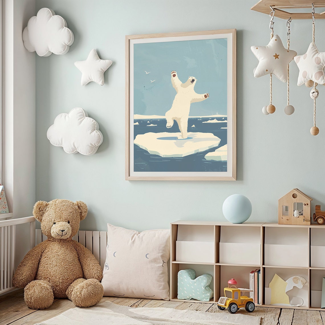 Polar Bear Standing Ice Floe Arctic Ocean Blue Retro Nursery Poster - Image 2