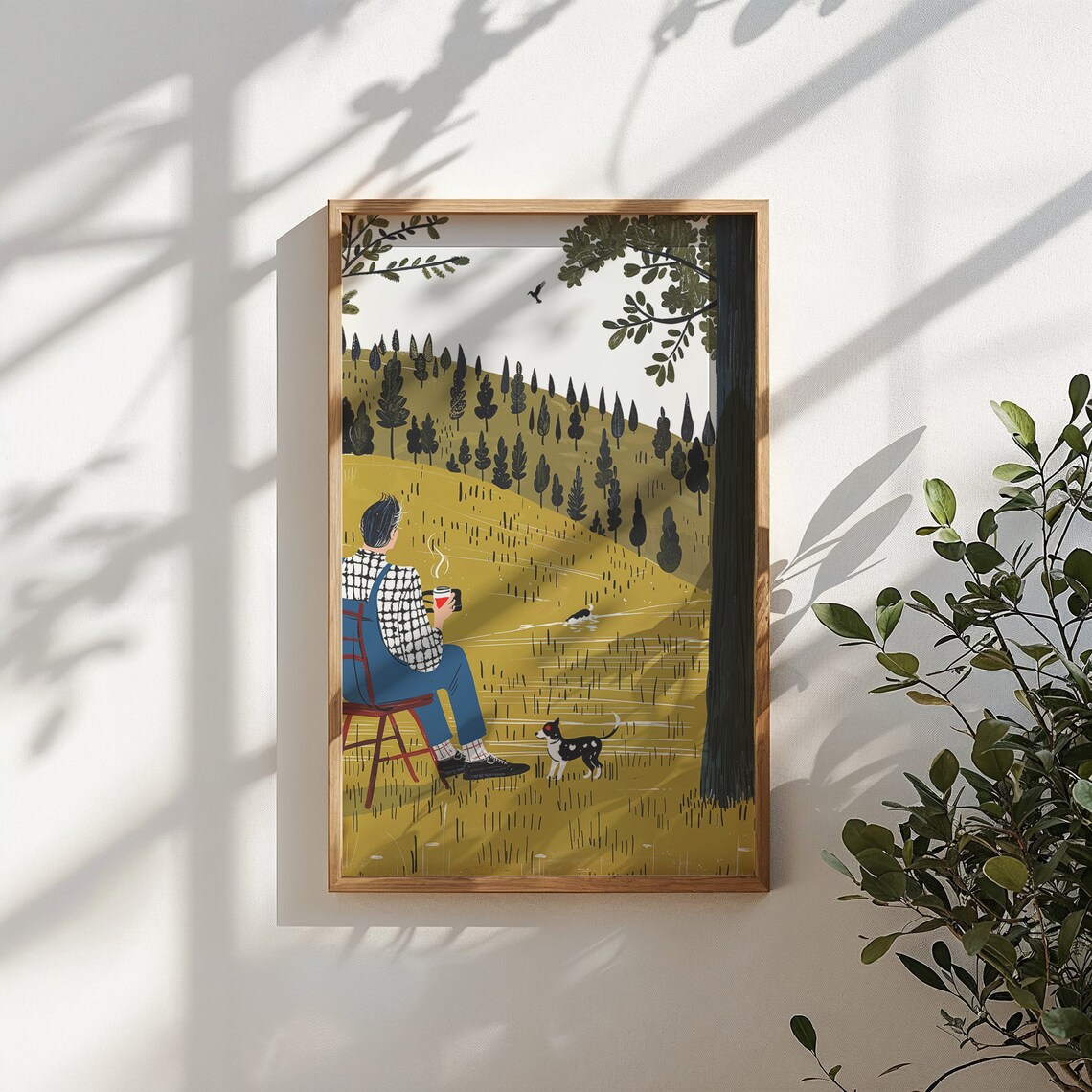 Person Dog Golden Hillside Pine Forest Coffee Calm Countryside Poster - Image 5