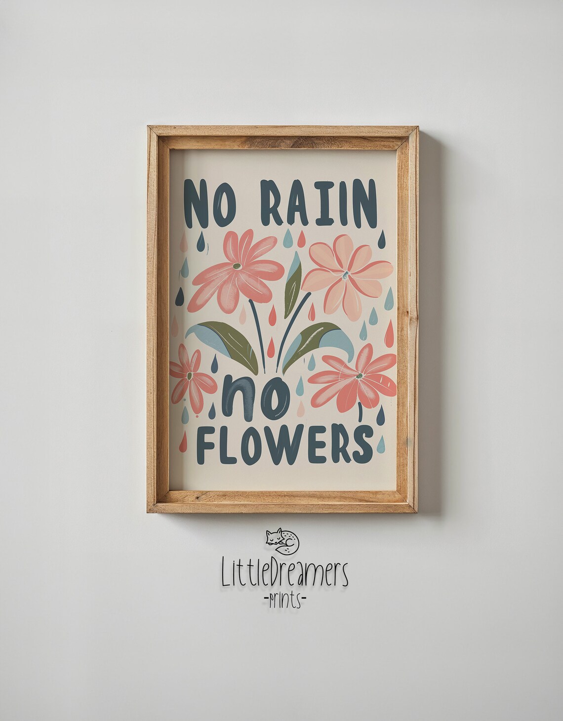 No Rain No Flowers Floral Quote Pink Blossoms Raindrops Nursery Poster - Image 5