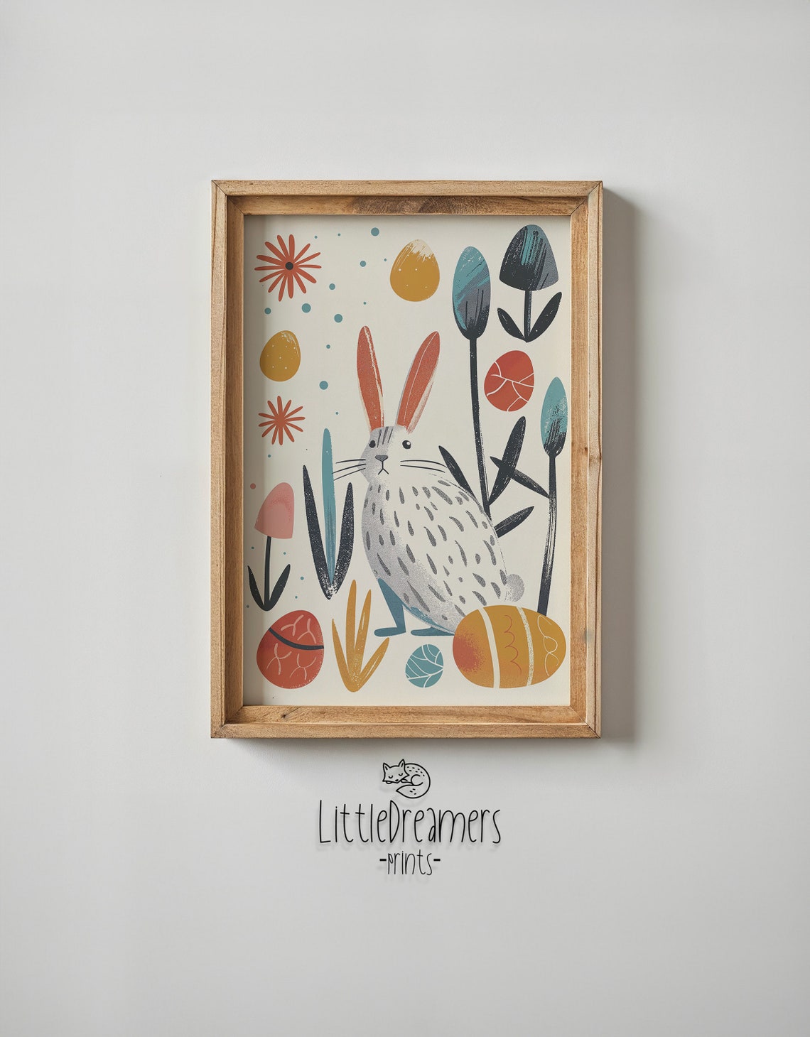 Modern Easter Bunny Decorated Eggs Flat Illustration Kids Room Poster - Image 6