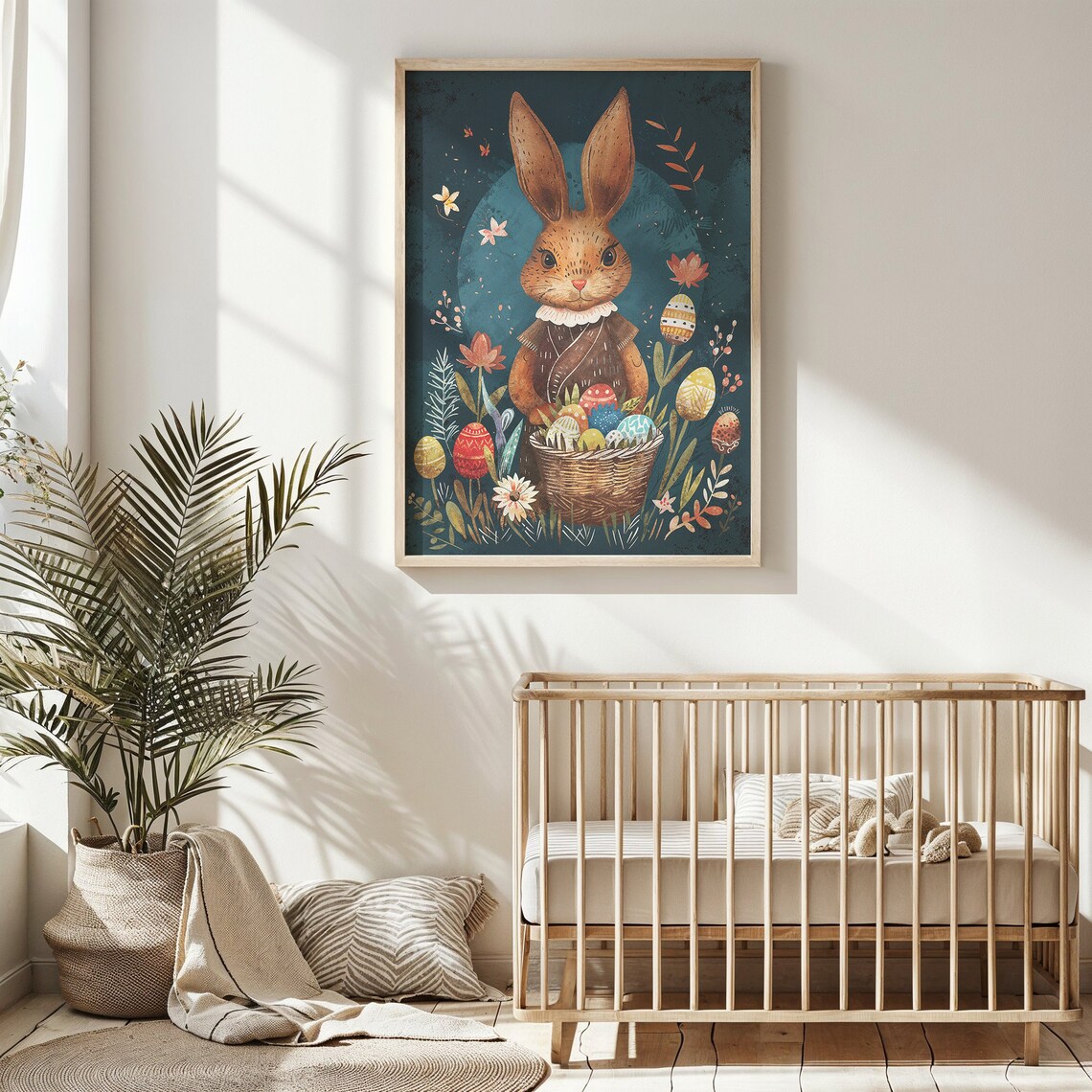 Brown Bunny Dress Collar Egg Basket Night Garden Storybook Poster - Image 4