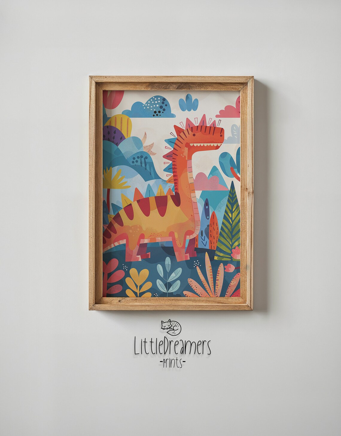 Cute Orange Spotted Dinosaur Jungle Scene Kids Room Nursery Poster - Image 5