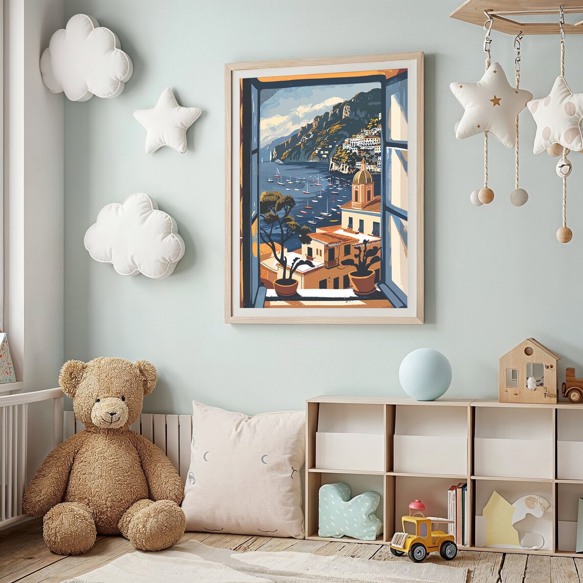 Coastal Seaside View Nursery Wall Art Mediterranean Landscape Kids Poster Nautical Decor Gift Ocean Scenery - Image 3