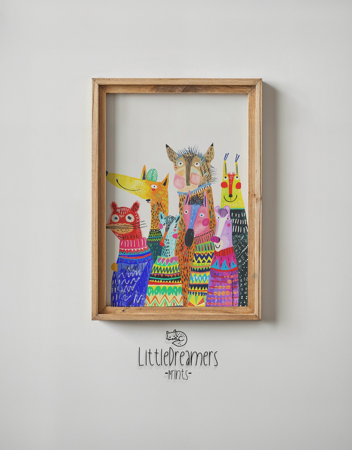 Colorful Animal Friends Safari Nursery Art Print