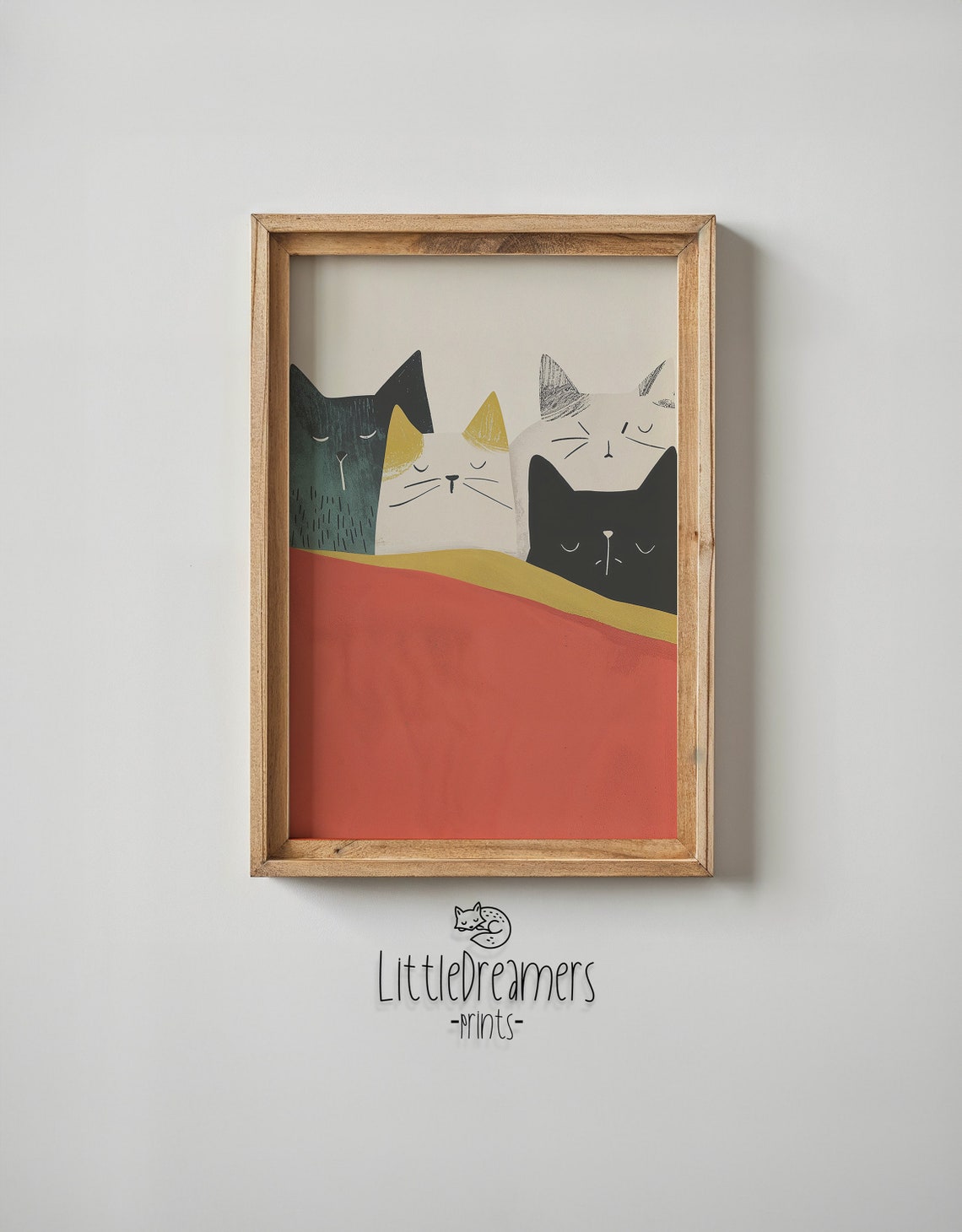 Four Minimalist Cats Tucked Under Red Blanket Nursery Poster - Image 6