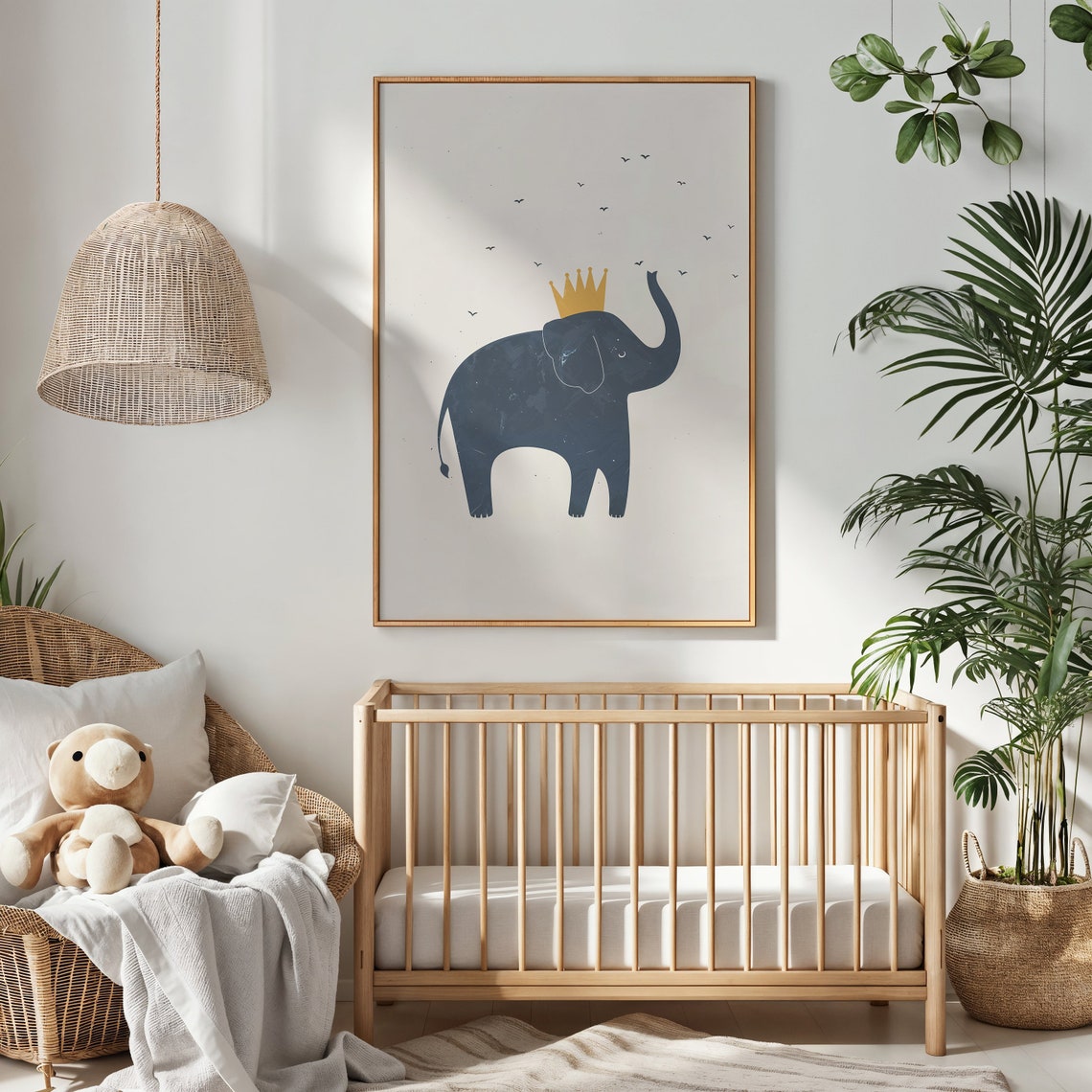 Royal Navy Elephant Gold Crown Trunk Up Minimalist Nursery Wall Poster - Image 2