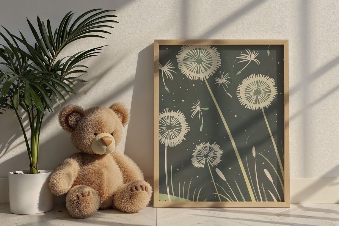 Dandelion Seed Head Night Garden Botanical Dark Green Wall Art Poster - Image 6