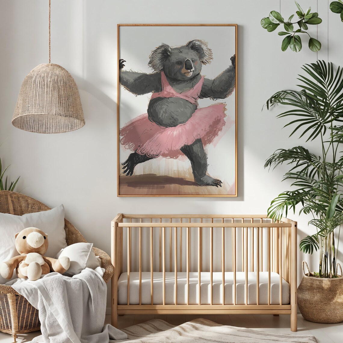 Dancing Koala Ballerina Pink Tutu Whimsical Kids Room Wall Art Poster - Image 2