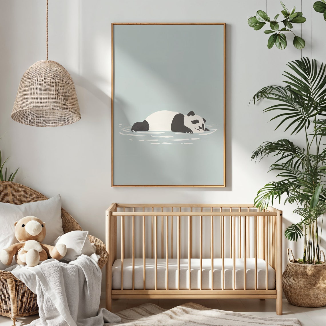 Lazy Panda Floating Calm Blue Water Minimalist Nursery Wall Poster - Image 2
