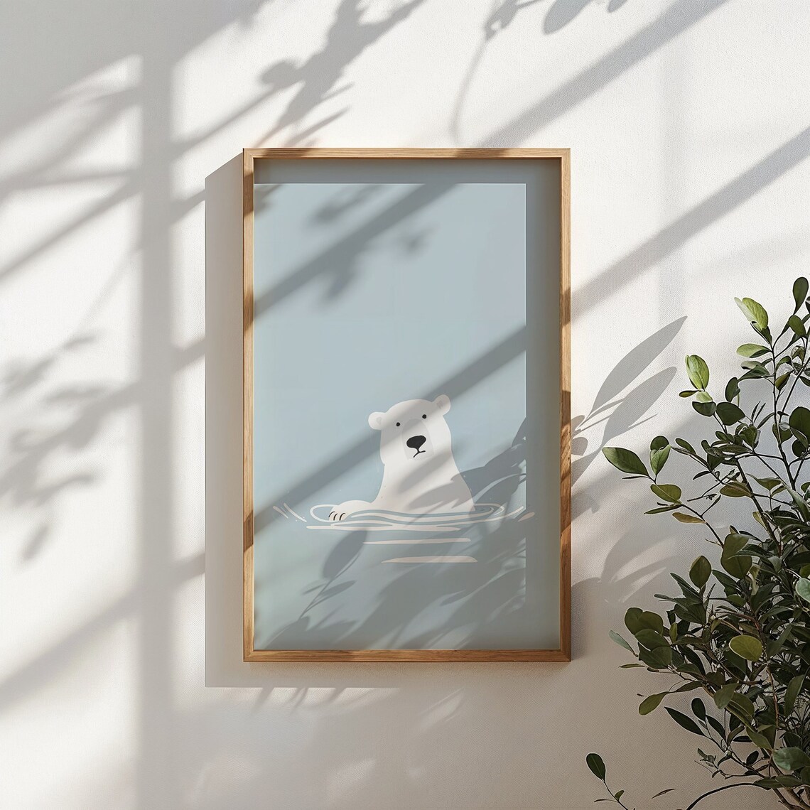 Swimming Polar Bear Calm Blue Water Minimalist Nursery Wall Poster - Image 4
