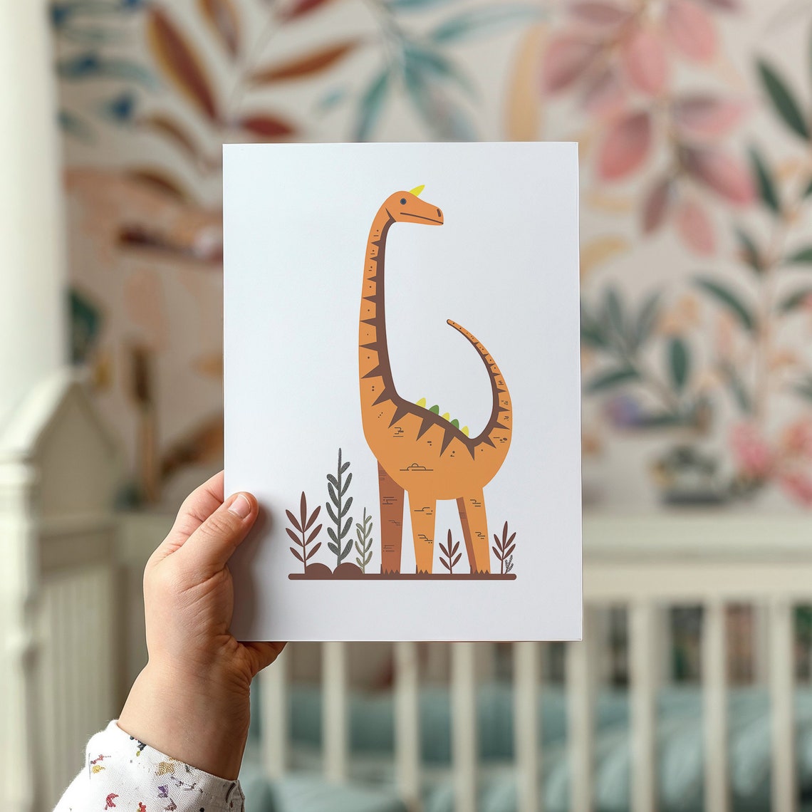 Cute Orange Brontosaurus Long Neck Dinosaur Kids Room Nursery Poster - Image 2