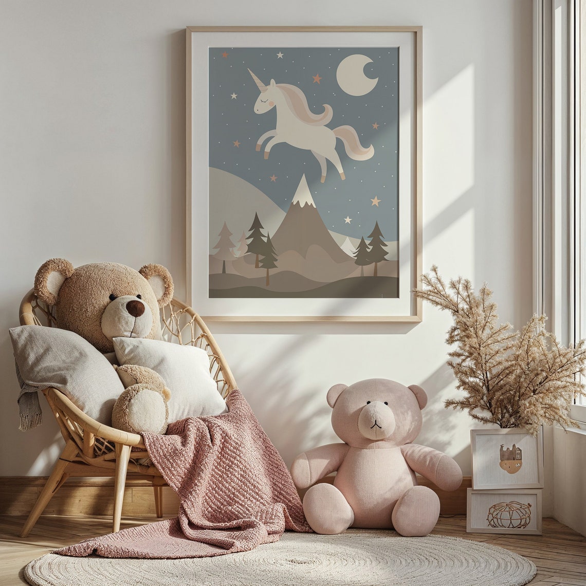 Leaping Unicorn Moon Stars Mountain Night Kids Room Wall Poster - Image 2