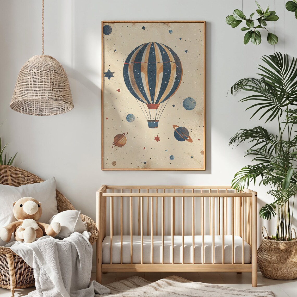 Vintage Hot Air Balloon Planets Stars Cosmic Adventure Kids Poster - Image 3