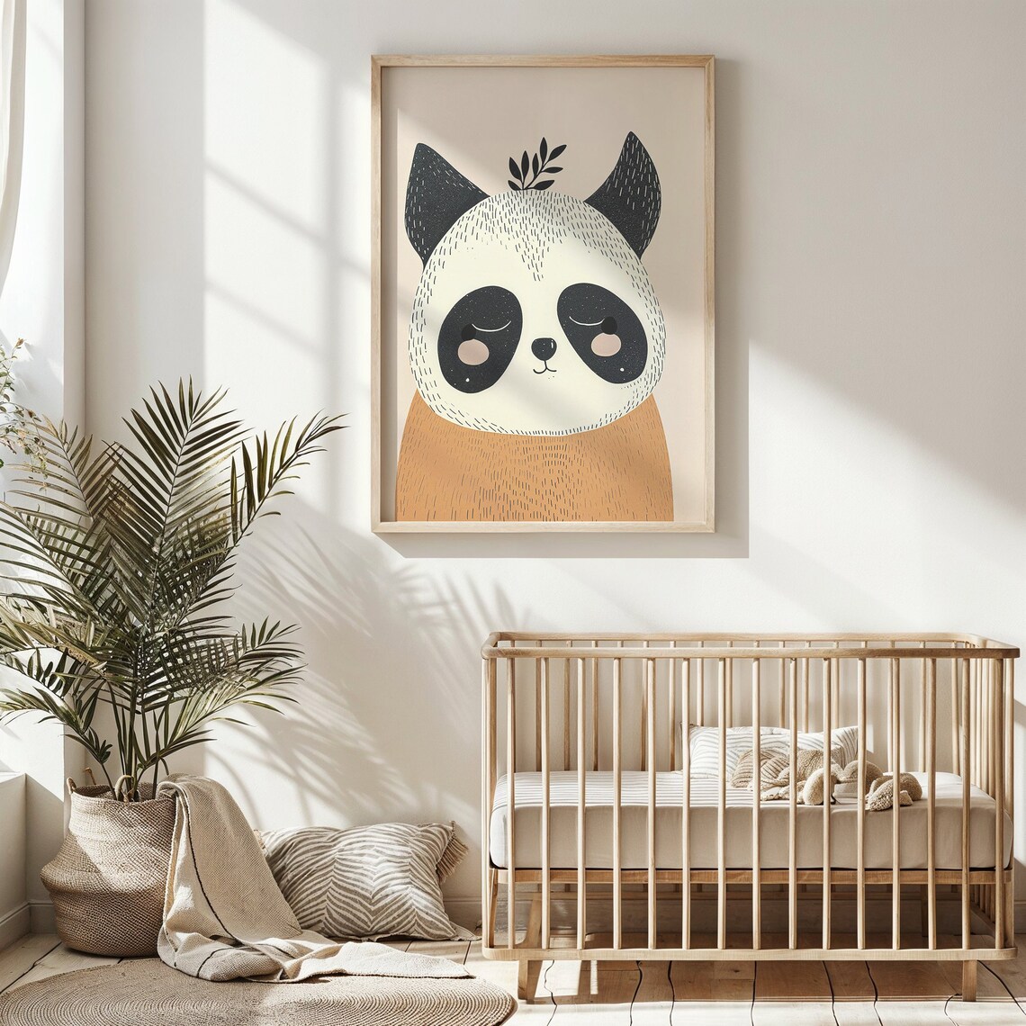 Sleepy Smiling Panda Face Tan Body Minimalist Nursery Poster