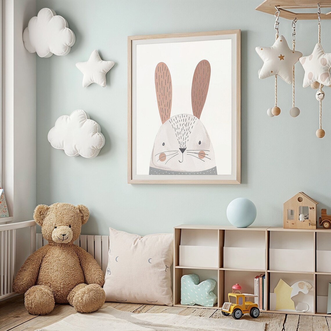 Minimalist Bunny Face Nursery Poster Blush Neutral Kids Bedroom Print - Image 2