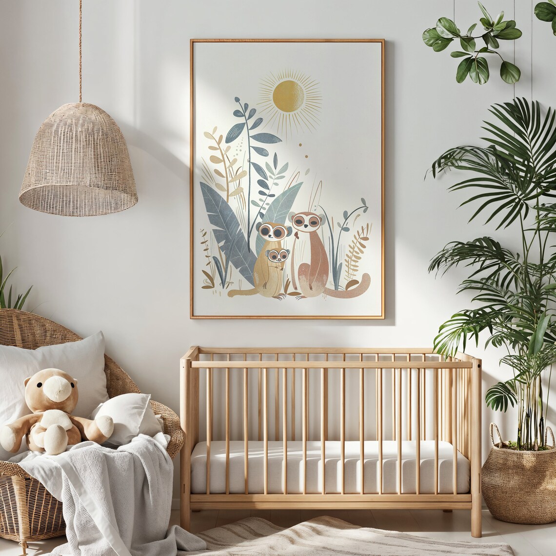 Meerkat Family Sun Nursery Poster Jungle Foliage Cute Kids Room Art - Image 2