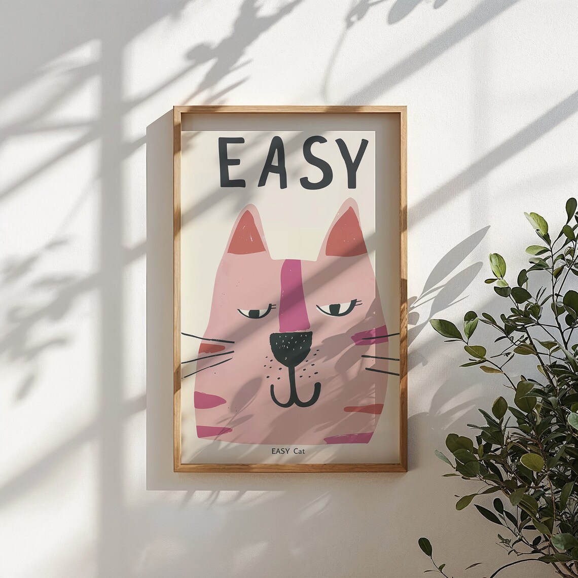 Pink Easy Cat Face Modern Kids Room Animal Illustration Wall Poster - Image 6
