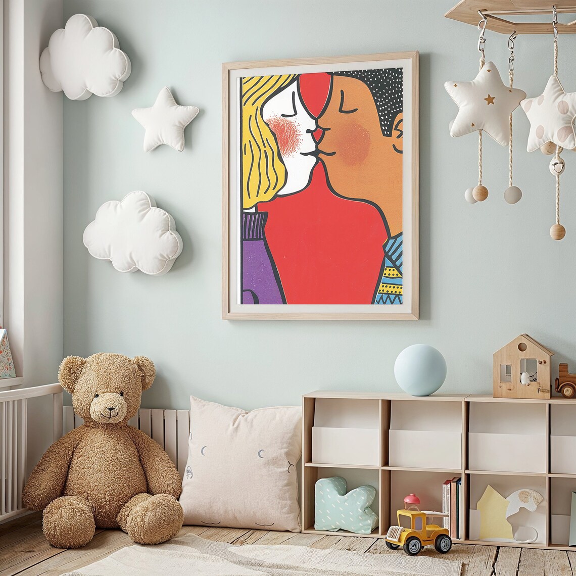 Couple Kiss Abstract Pop Art Love Embrace Colorful Modern Wall Poster - Image 3