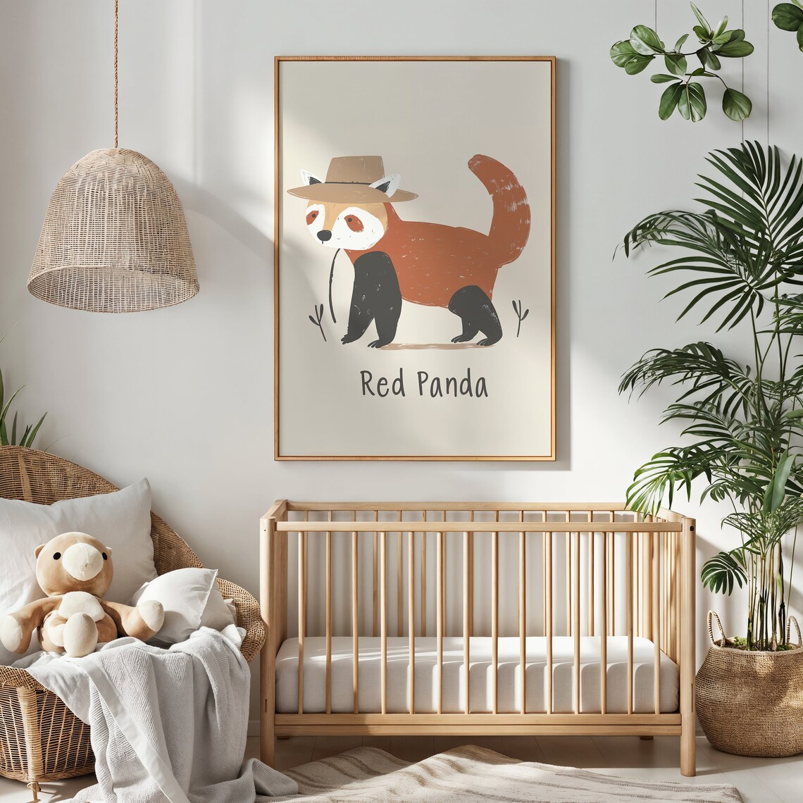 Red Panda Wearing Hat Beige Background Kids Nursery Bedroom Art Poster - Image 3
