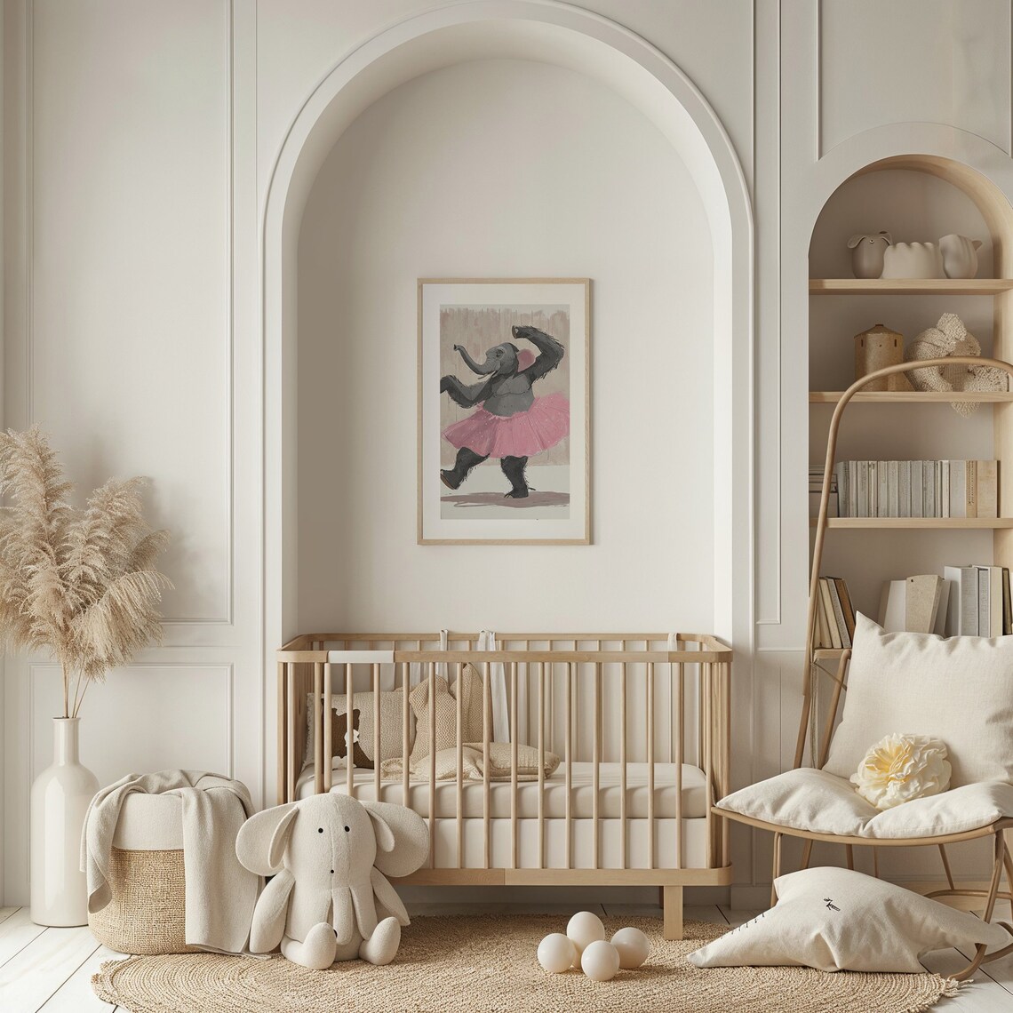 Whimsical Elephant Ballet Dancer Pink Tutu Kids Nursery Wall Art Poster - Image 2