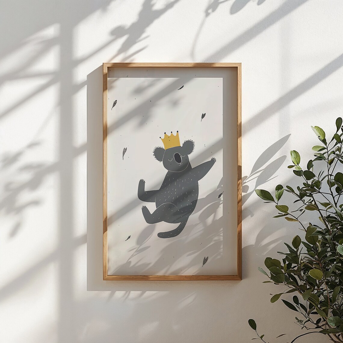 Happy Crowned Gray Koala Waving Gold Crown Minimalist Nursery Poster - Image 4