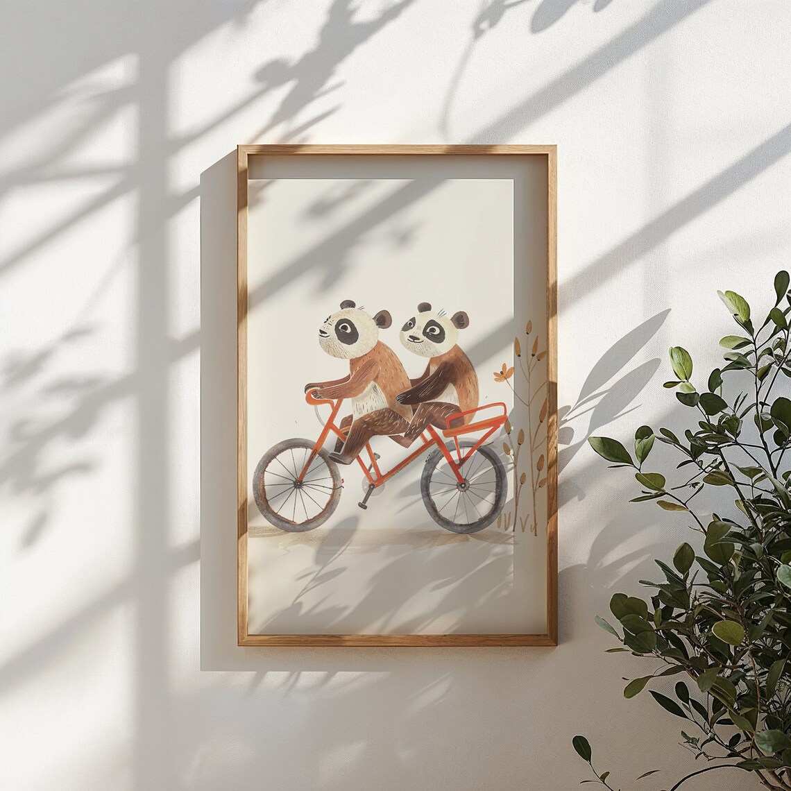Two Pandas Riding Tandem Bicycle Watercolor Nursery Kids Room Poster - Image 5
