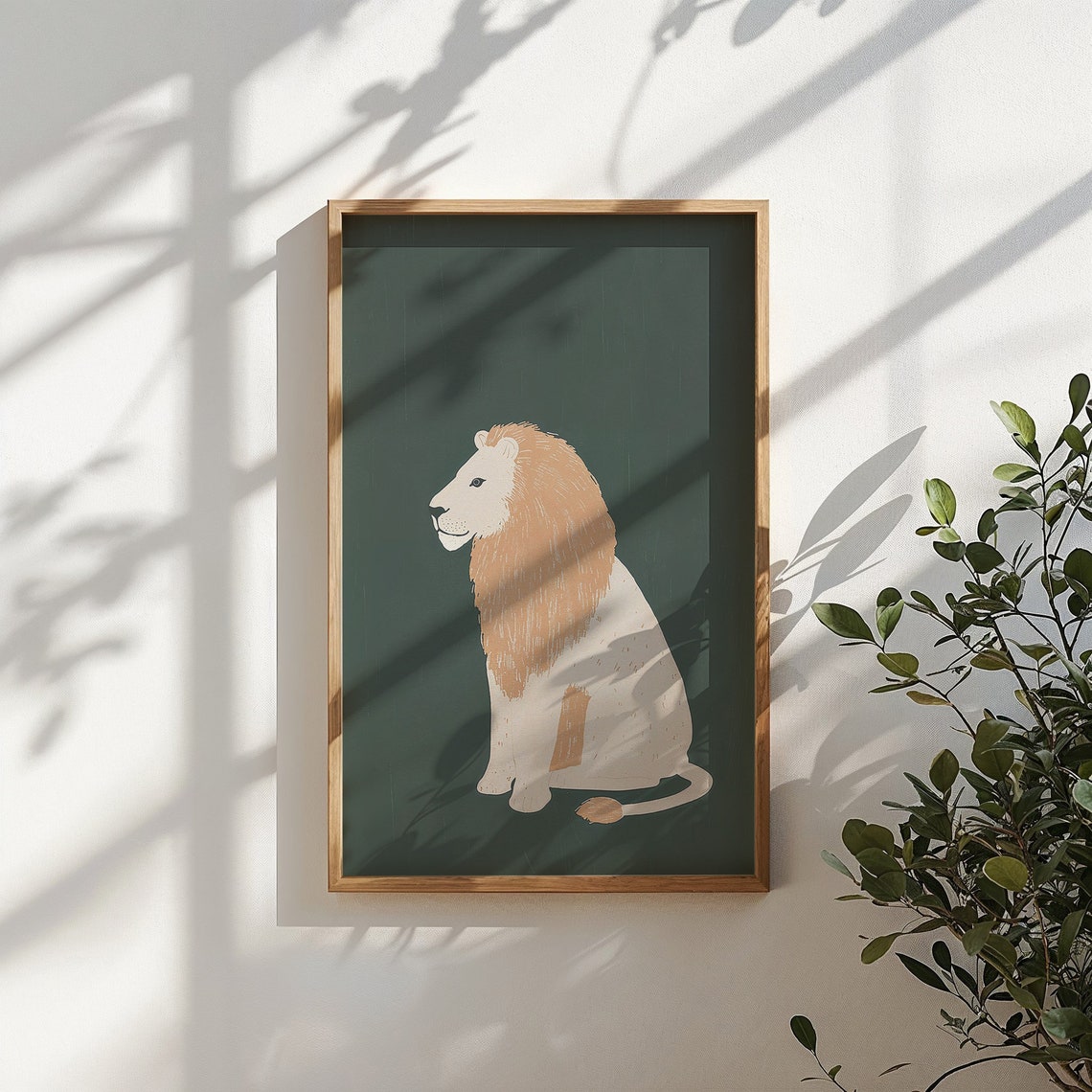 Lion With Golden Mane On Forest Green Minimalist Nursery Safari Poster - Image 4