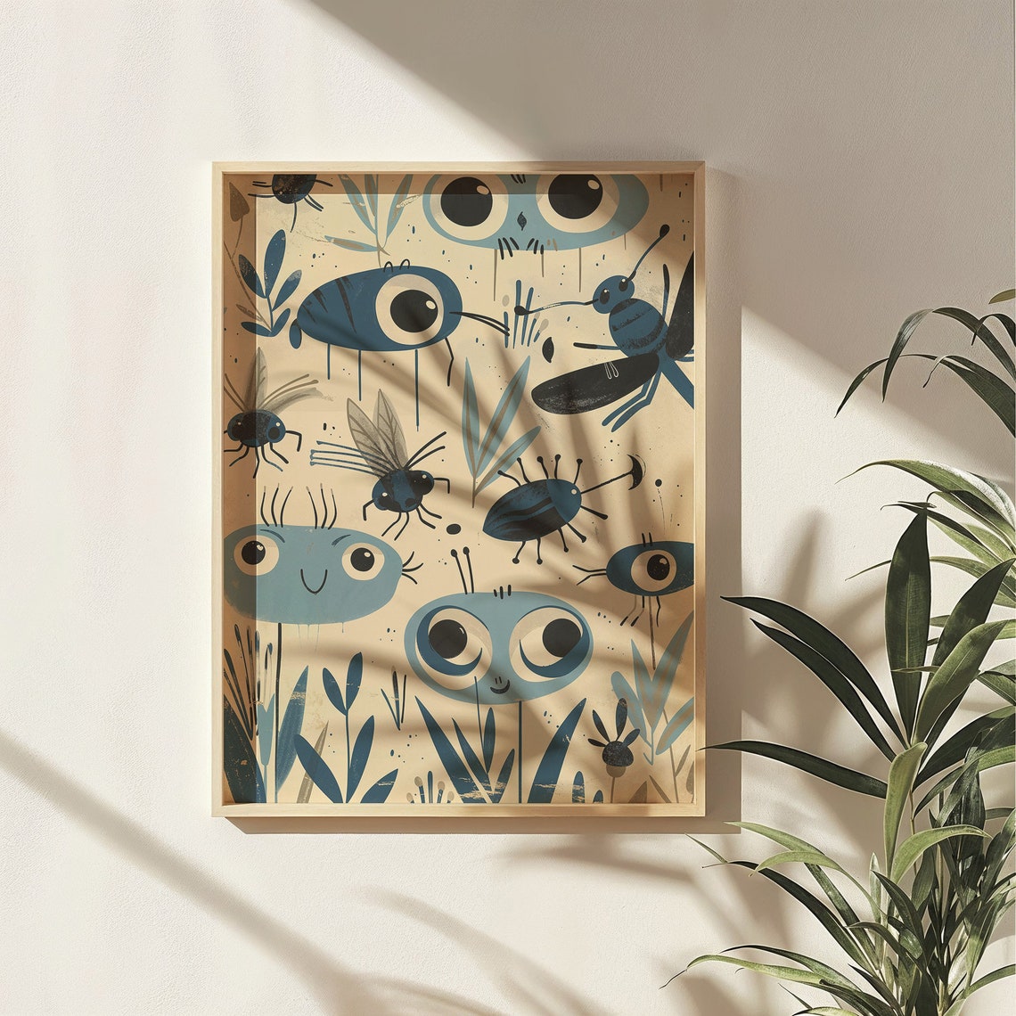 Cute Blue Cartoon Bugs With Big Eyes Garden Insects Kids Art Print - Image 4