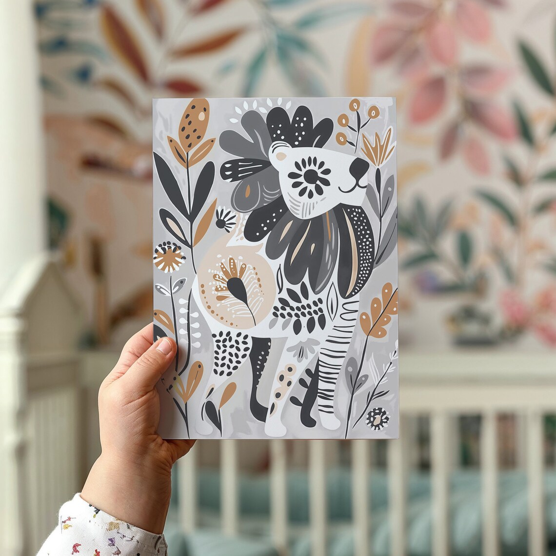 Whimsical Tiger Nursery Poster Folk Art Safari Neutral Tones Wall Art - Image 2