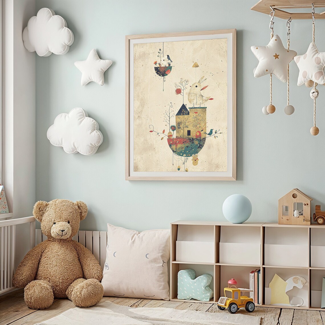 Whimsical Bird And House Collage Art Vintage Style Rustic Wall Art - Image 2