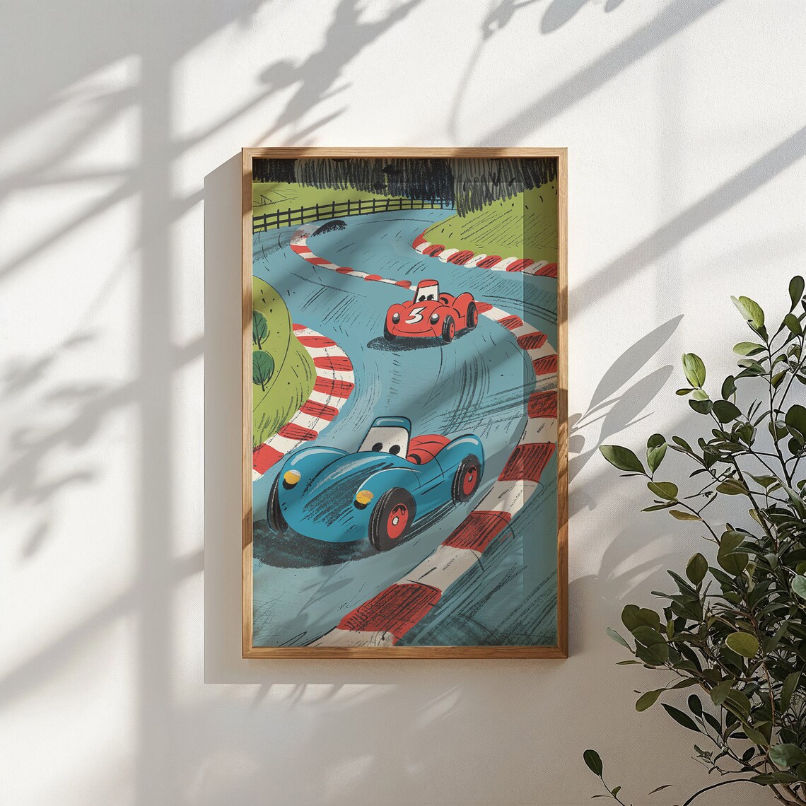 Cartoon Vintage Race Cars Winding Track Kids Boys Room Racing Poster - Image 5