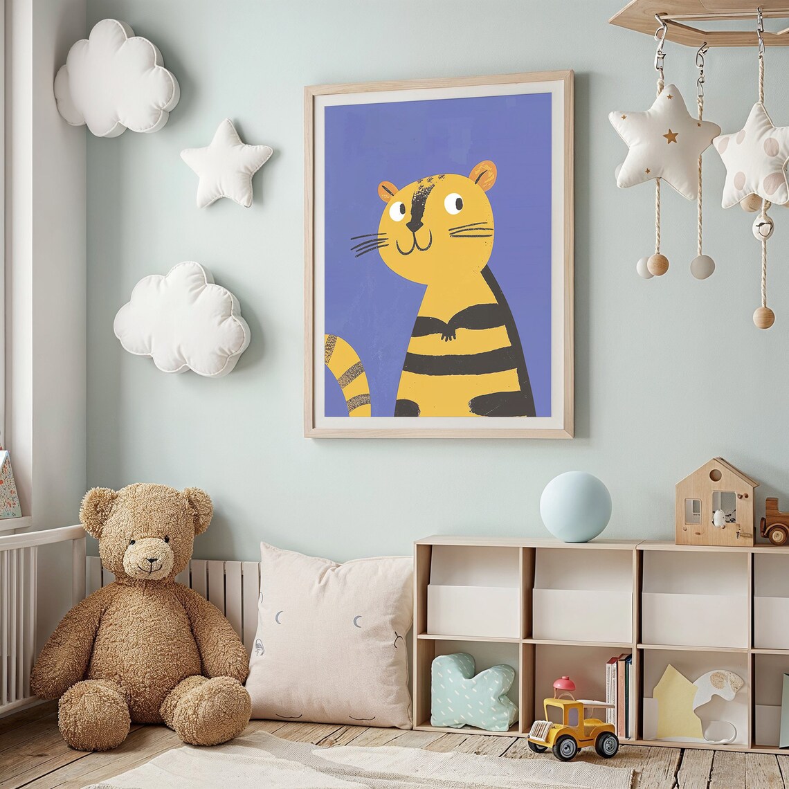 Smiling Orange Tiger Cub Cartoon Nursery Kids Room Animal Poster - Image 3