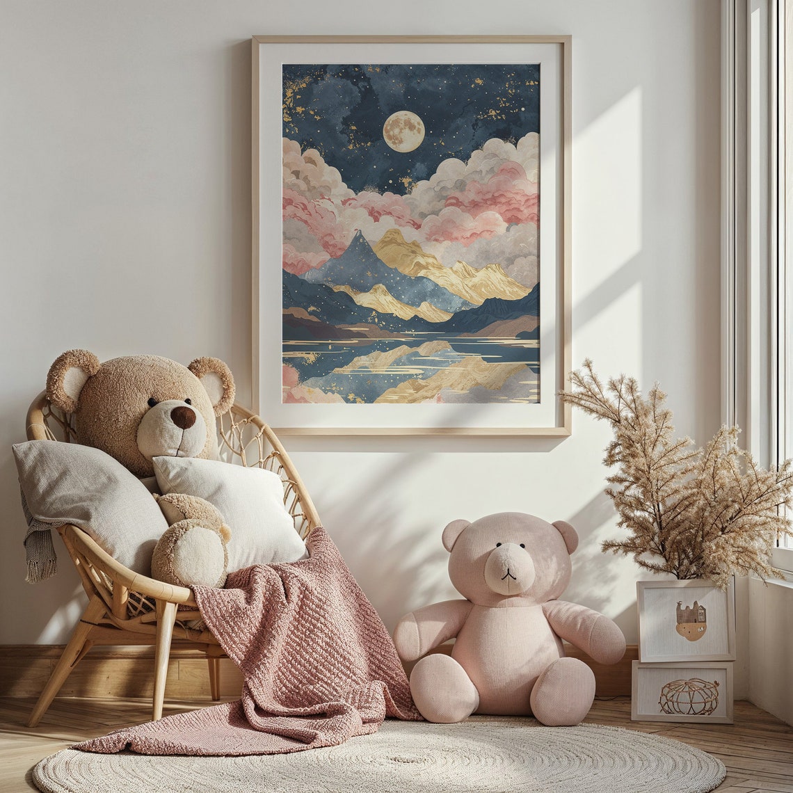 Moonlit Mountain Landscape Art Print Celestial Nursery Wall Art Kids Room Poster Stars And Moon Decor Gift - Image 4