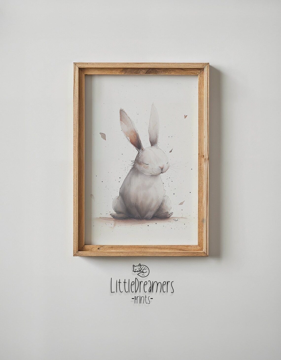 Sleepy White Bunny Watercolor Soft Neutral Nursery Kids Room Art Poster - Image 6
