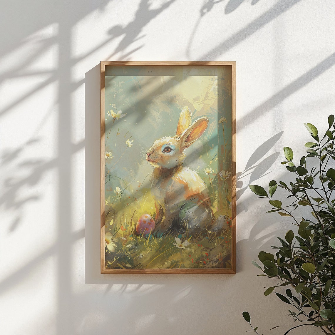 Sunny White Bunny Painterly Meadow Pink Easter Egg Nursery Poster - Image 5