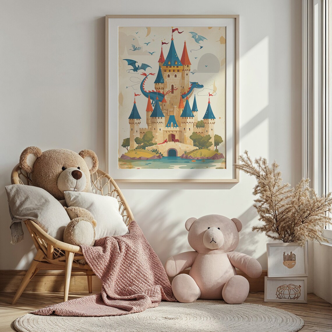 Fairytale Castle Friendly Blue Dragon Whimsical Storybook Kids Poster - Image 2