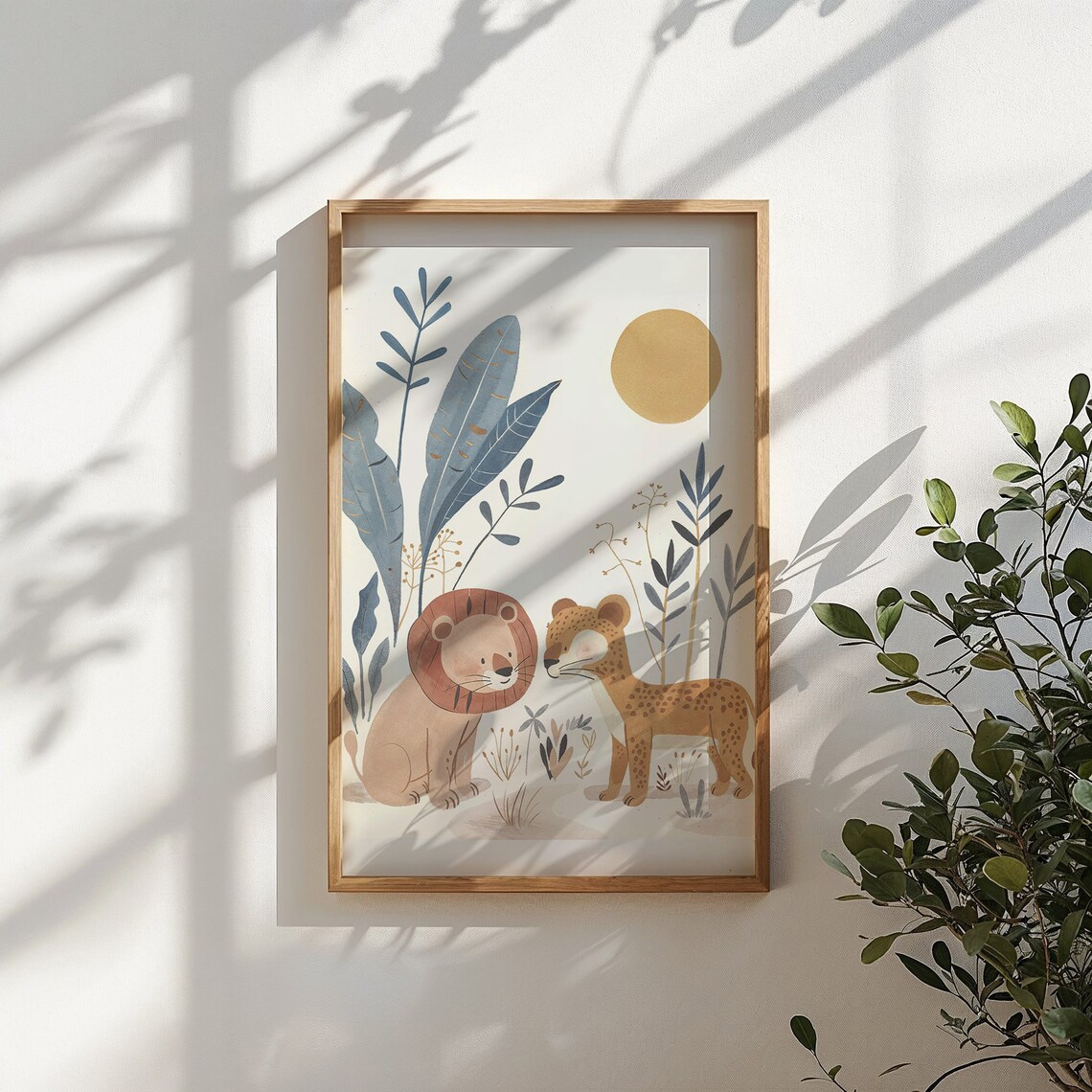 Lion And Cheetah Safari Nursery Poster Sun Leaves Kids Room Art - Image 3