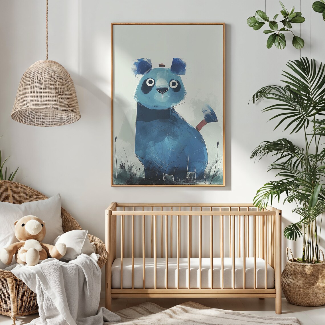 Cute Blue Panda Bear Watercolor Illustration Kids Nursery Art Print - Image 2